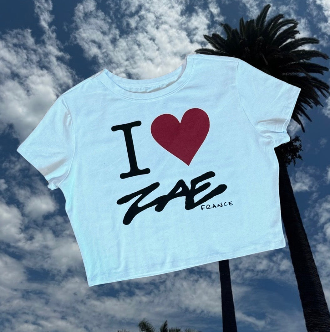 “I ♥️ ZAE FRANCE” Crop Baby T - White